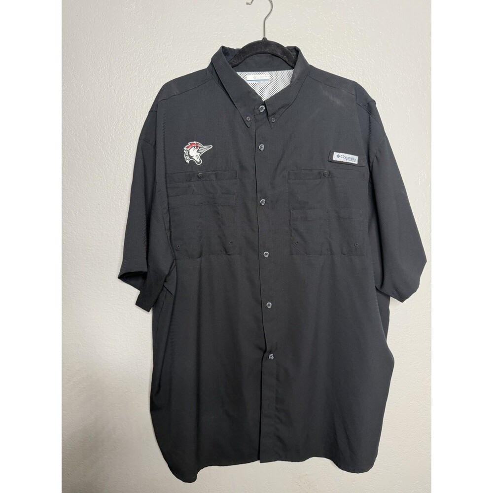 Columbia PFG Men's Sz XXL Fayetteville Woodpeckers Short Sleeve MiLB Shirt Black